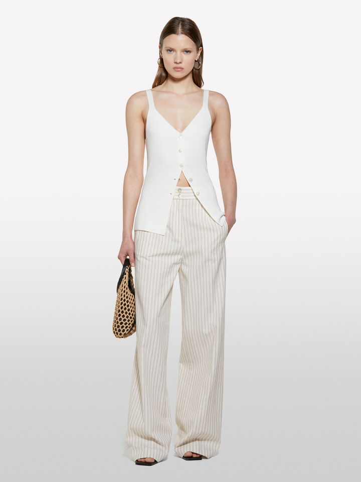 Beige striped trousers - women's palazzo trousers - Creamy White | Sisley image number 1